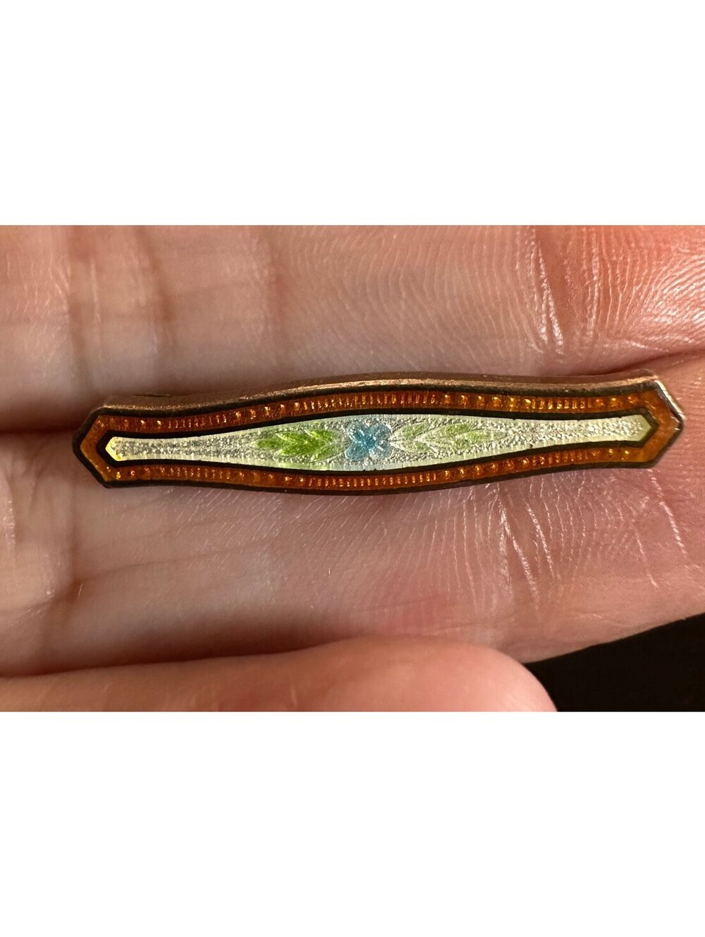 Early 1900s Edwardian Victorian Guilloché Enamel Lingerie Bar Pin/Brooch